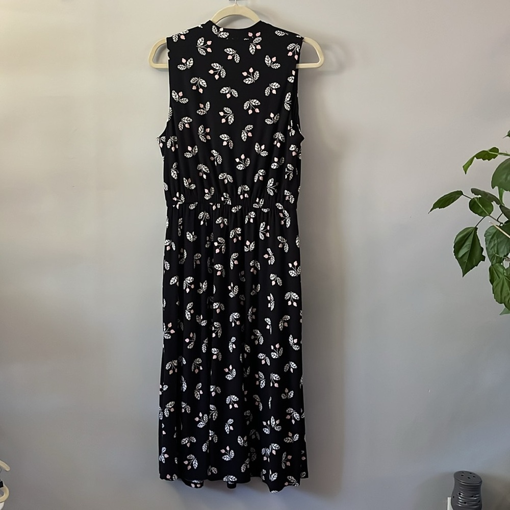 NWT Anne Klein Black White Floral Sleeveless Midi Dress Sundress Pocket Size 10 - Picture 8 of 15